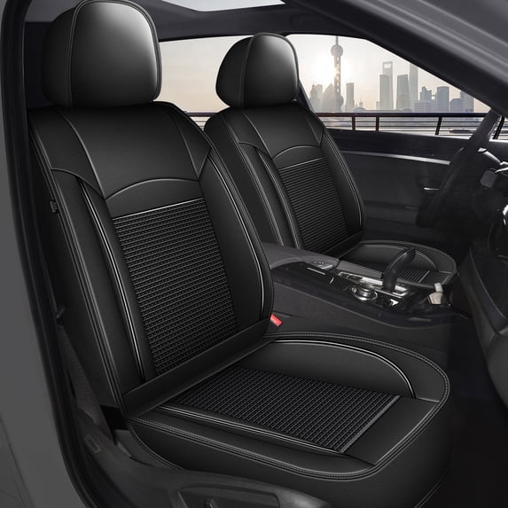 DIKSOAKR Car Seat Covers Front Seats for Nissan Rogue 2008-2026 Cooling Leather Car Seat Protector Compatible Airbag Black,Front Set( 2 Seats)