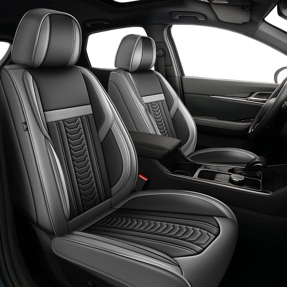 DIKSOAKR Car Seat Covers Front Seats for Nissan Rogue 2008-2026 2 Seats Waterproof Leather Car Seat Covers Protectors with Lumbar Support Grey,Front Set(2 Seats)