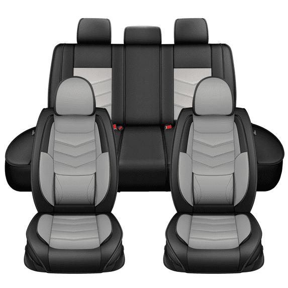 DIKSOAKR Car Seat Covers Full Set Fit for Chevrolet Chevy Impala 2009-2020 Premium Leather Seat Covers with Lumbar Support,Waterproof Auto Protectors Cushions Grey,Full Set(2 Row 5 Seats)