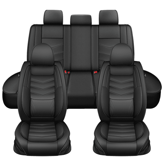 DIKSOAKR Car Seat Covers Full Set Fit for Dodge Charger 2007-2024 Faux Leather Waterproof Comfort Full Set Car Seat Covers Lumbar Support Seat Cushion Black,Full Set(2 Row 5 Seats)