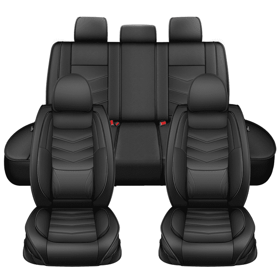 DIKSOAKR Car Seat Covers Full Set Fit for Nissan Rogue 2008-2024 2025 Waterproof Leather Seat Covers Cushion Lumbar Support Comfort Automotive Interior Black,Full Set(2 Row 5 Seats)