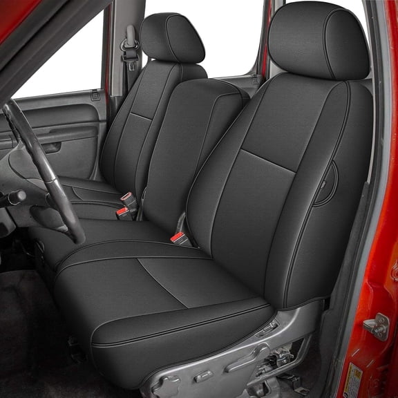 DIKSOAKR Custom Fit Seat Covers For Chevy Silverado GMC Sierra 1500 2007-2013 Crew Cab 2500HD 3500HD 2007-2014, Full Set Coverage for Chevrolet Faux Leather Truck Car Interior Accessories Black
