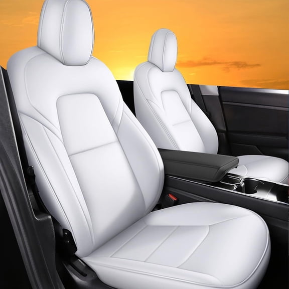 DIKSOAKR Custom Fit Seat Covers For Tesla Model 3: 2017-2023 Faux Leather Waterproof Car Seat Cover Full Set White 5 Seats