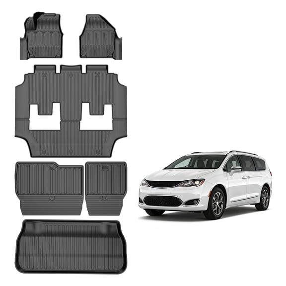 DIKSOAKR Fit for 2017-2026 Chrysler Pacifica 7 Passenger Model (Non Hybrid & Non Pinnacle) All Weather TPE Floor Mats & Cargo Liner & Backrest Mat Full Set Car Accessories