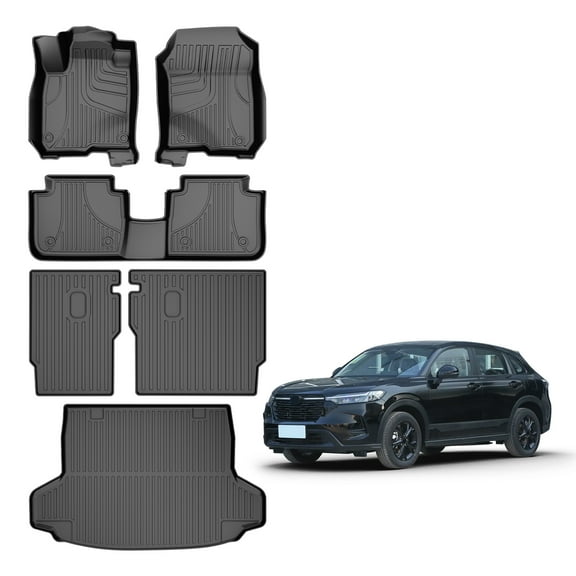 DIKSOAKR Floor Mats & Cargo Liner & Backrest Mat Fit for Honda HRV 2023-2026 Include Hybrid All Weather Protection TPE Waterproof Anti-Skid 1st 2nd 3rd Rows Floor Mats Trunk Liner Backrest Mat