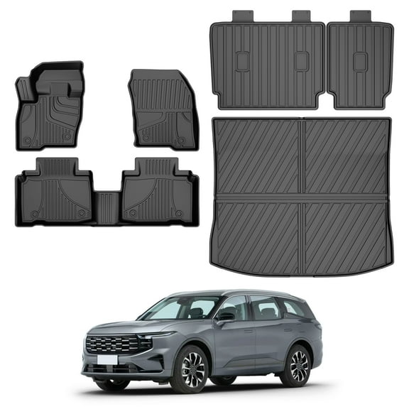 DIKSOAKR Floor Mats & Cargo Liner & Backrest Mat For Ford Edge 2015-2025 - Custom Fit TPE Floor Liners for Edge 1st & 2nd Row & Trunk Mat & Backrest Mat, Black