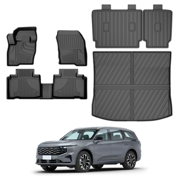 DIKSOAKR Floor Mats & Cargo Liner & Backrest Mat For Ford Edge 2015-2026 - Custom Fit TPE Floor Liners for Edge 1st & 2nd Row & Trunk Mat & Backrest Mat, Black