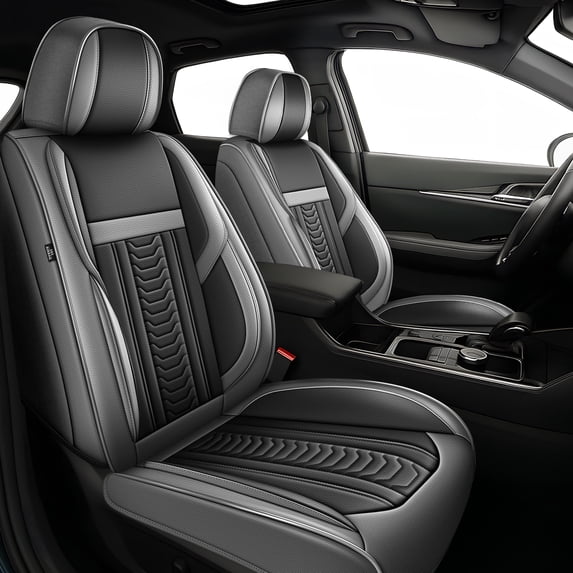 DIKSOAKR Front Car Seat Covers for Chevrolet Chevy Impala 2009-2020 Waterproof Front Car Seat Covers Cushion with Lumbar Support Grey,Front Set(2 Seats)