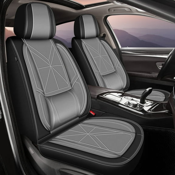 DIKSOAKR Front Car Seat Covers Fit For Audi Q3 2015-2024 Waterproof Fashion Faux Leather Seat Covers 2 Seats Auto Interior Protectors(Black&Gray)