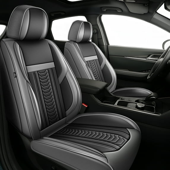 DIKSOAKR Front Car Seat Covers for Mazda Mazda 6 2010-2021 Waterproof Front Car Seat Covers Cushion with Lumbar Support Grey,Front Set(2 Seats)