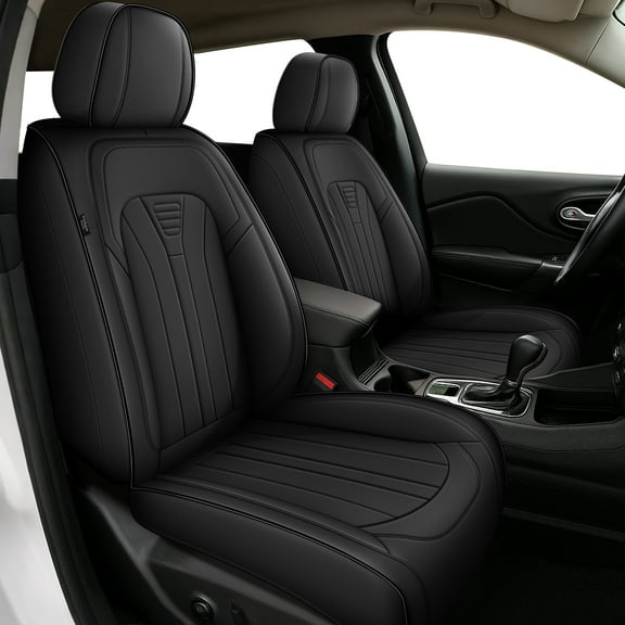 DIKSOAKR Front Seat Covers for Dodge Charger 2007-2024 Waterproof & Tear-Resistant Leather Car Seat Cover Car Seat Protector Black,Front Set(2 Seats)