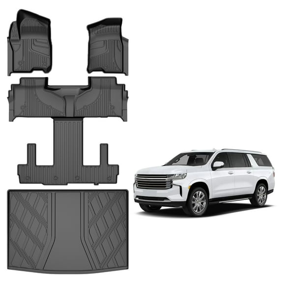 DIKSOAKR Full Set Floor Mats & Cargo Liner for 2021-2026 Chevy Suburban/GMC Yukon XL 7-Seats All Weather Protection Waterproof TPE 1st & 2nd & 3rd Row Car Mat and Trunk Mat