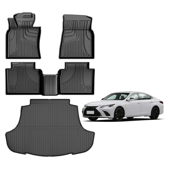 DIKSOAKR Full Set Floor Mats and Cargo Liners for Lexus ES350/ES300h 2019-2024 Custom Fit All Weather TPE Mats, Waterproof Anti-Slip , Carpet and Trunk Protector