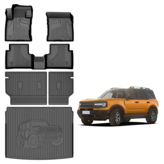 DIKSOAKR Full Set Floor Mats & Cargo Mat & Backrest Mat For Ford Bronco Sport 2021-2025 Custom Fit All Weather TPE Floor Liners for Bronco 1st & 2nd Row & Trunk Mat & Backrest Mat Car Accessories