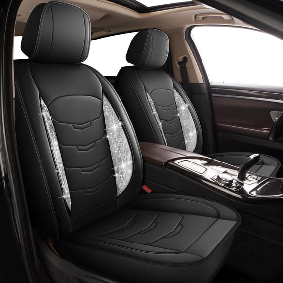 DIKSOAKR Rhinestone Seat Covers for Hyundai Elantra 2017-2025,Glitter Crystal Premium Waterproof Leather Seat Protector Compatible Airbag Black,Full Set(2 Row 5 Seats)
