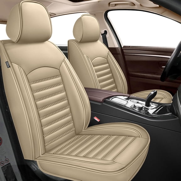 DIKSOAKR Seat Covers for Cars for Volvo V60 2014-2020 Comfort Leather Seat Cushion Airbag Compatible Automative Seat Cover Protector Beige,Full Set(2 Row 5 Seats)