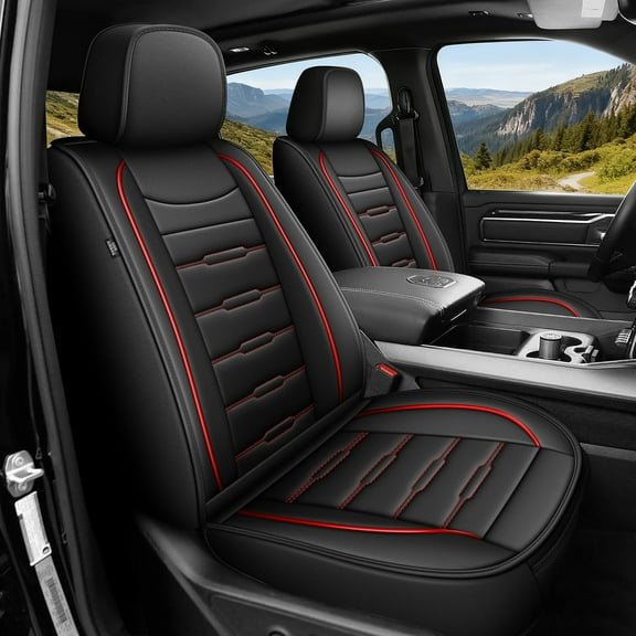 DIKSOAKR Seat Covers Full Set Breathable Waterproof PU Leather 5-Seat Protector Fit for Dodge RAM 2002-2025 1500 2500 3500 Truck Pickup Crew Quad Cab with Curved Bench