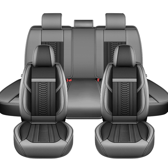 DIKSOAKR Seat Covers Full Set for Dodge Challenger 2008-2024 2025 Faux Leather Waterproof Comfort Car Seat Covers Lumbar Support Compatible Airbag Grey,Full Set(2 Row 5 Seats)