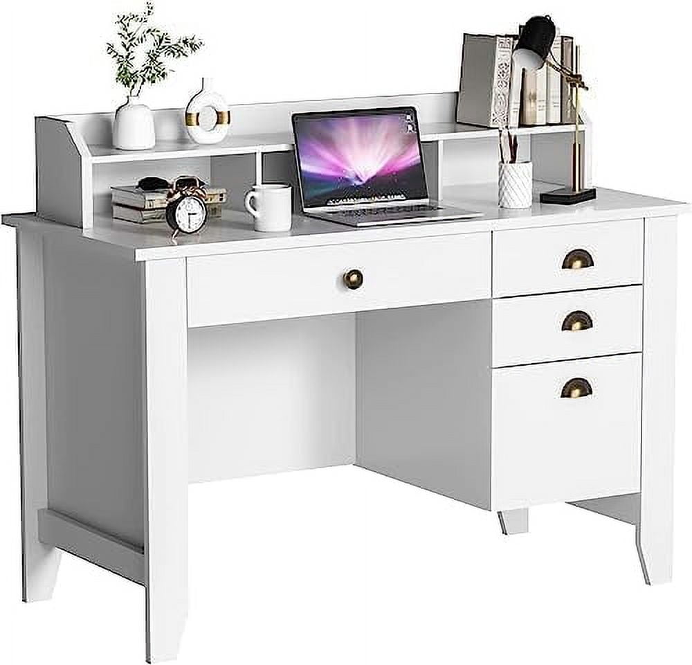 DIKTESSA White Desk with Drawers Farmhouse Home Office Executive ...