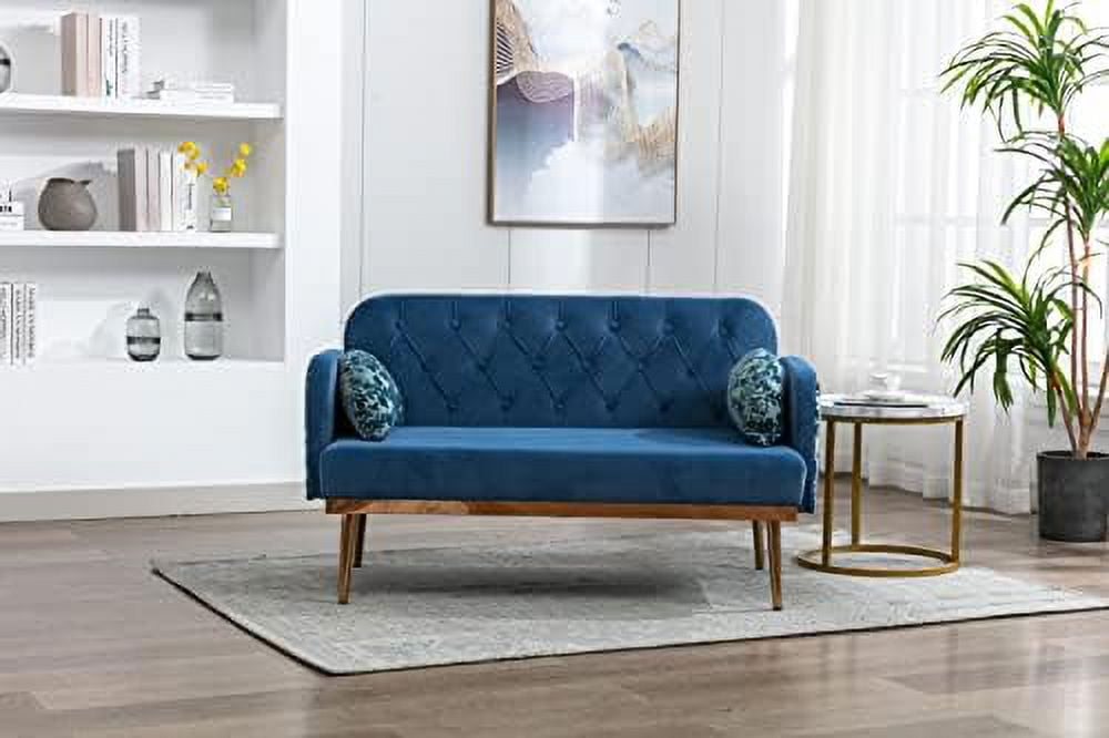 DIKTESSC 55" Small Velvet Couch with Elegant Shape Pillows Twin Size