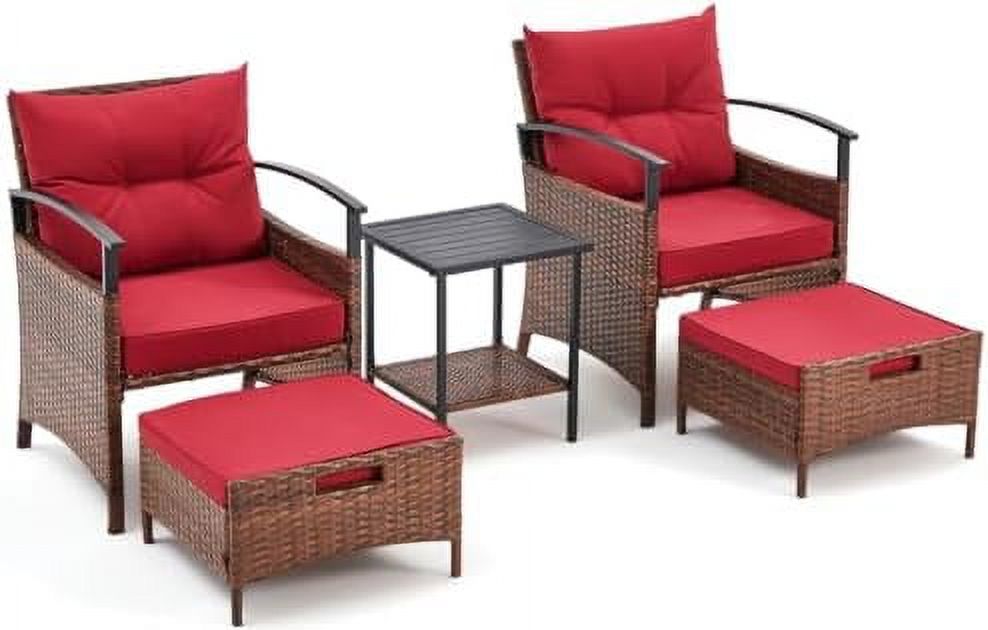 DIKTESSCW 5 Pieces Patio Set Outdoor Rattan Chairs with Tempered Glass