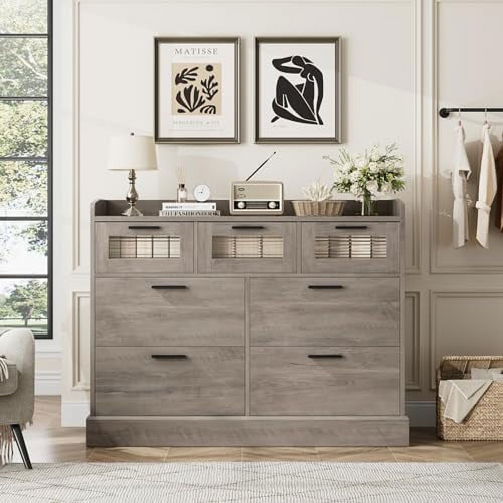 DIKTESSCW Modern 7 Drawer Double Dresser Wide Chest of Drawers with