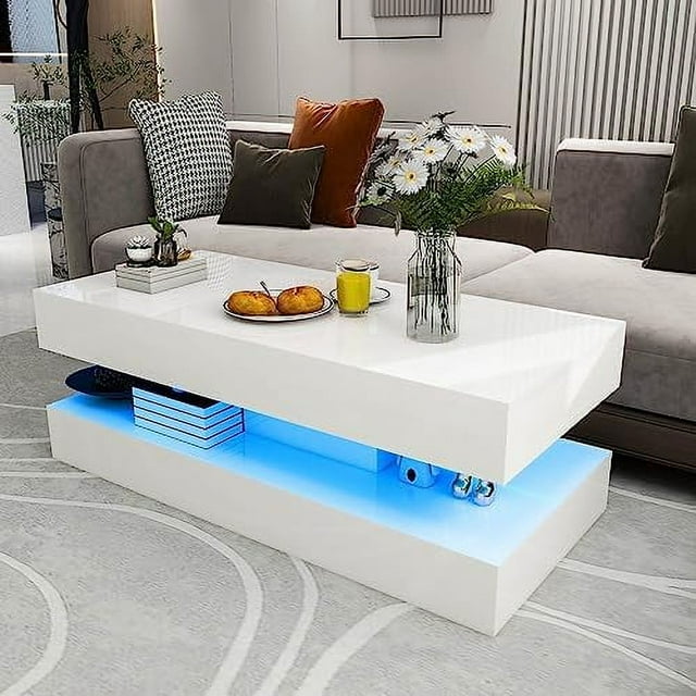 DIKTESSCW Modern White Coffee Table - Particle Board Waterproof Multi ...