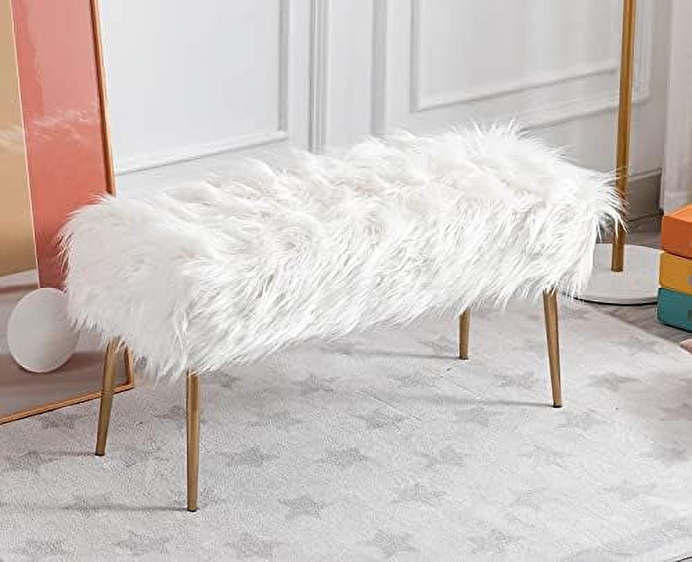 DIKTESSE White Bench for Bedroom Entryway Bench Fur Cute Bench Seat for ...