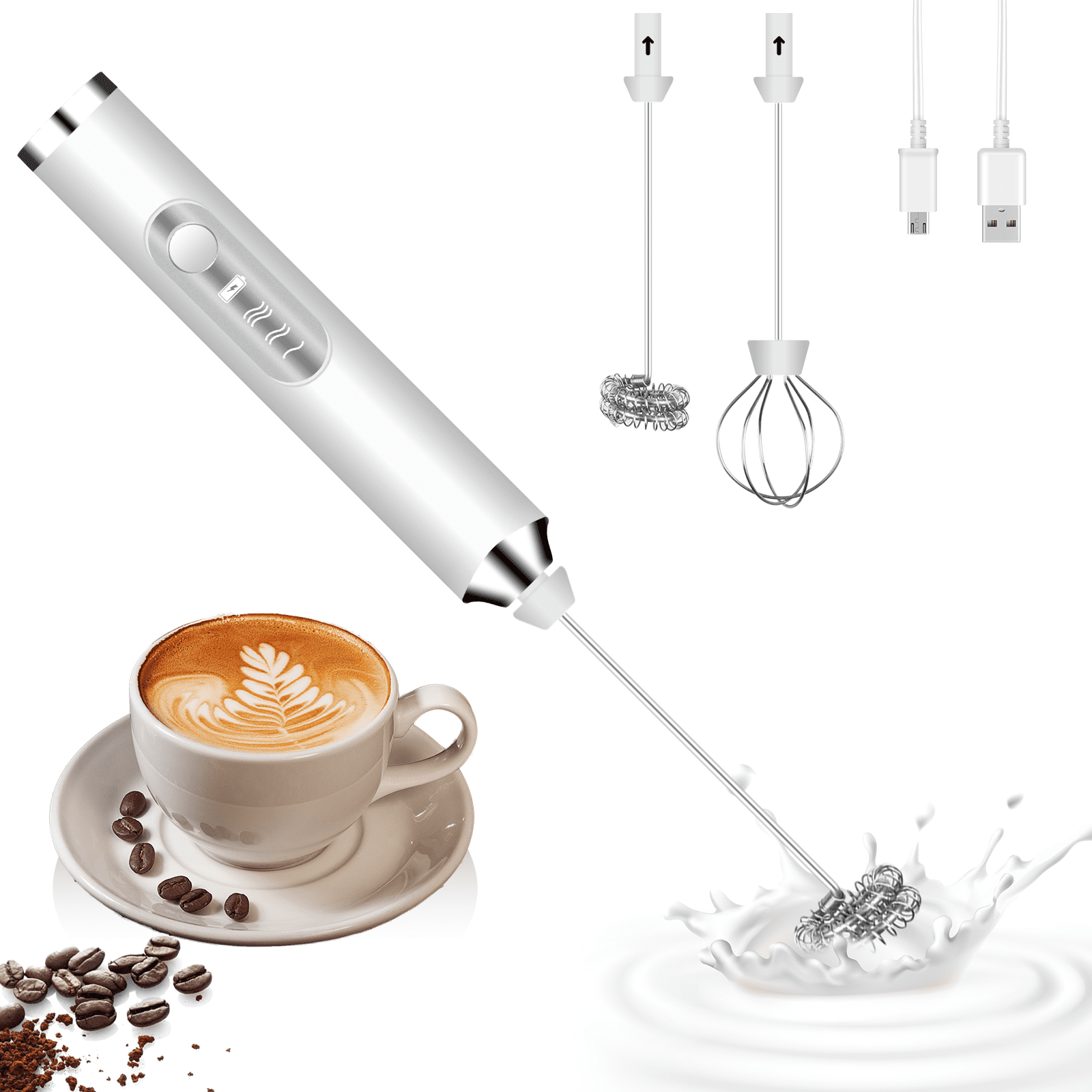  USB Rechargeable Milk Frother Handheld Multi-functional  Electric Foam Maker with 2 Stainless Whisks,3-Speed Adjustable Mini Milk  Foamer for Blending Bulletproof Coffee, Latte, Cappuccino Hot Chocolate:  Home & Kitchen
