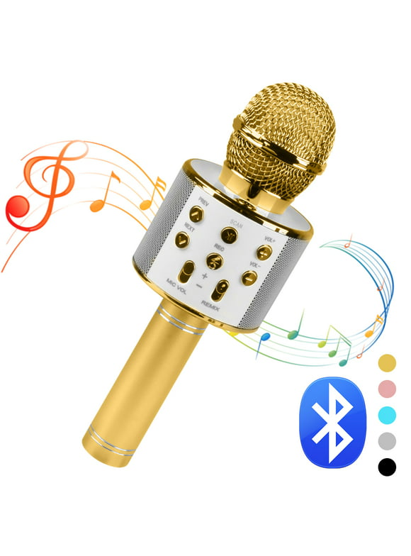 DIKTOOK Wireless Bluetooth Karaoke Microphone for Kids Adult Singing, Portable Handheld Karaoke Machine Speaker with Record Function (Gold)