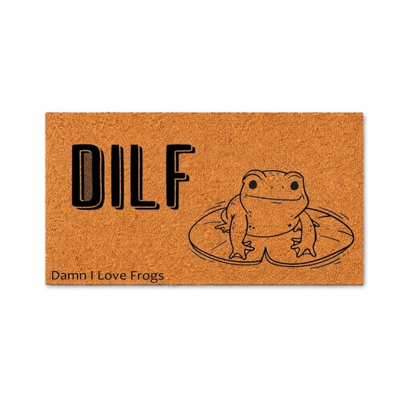 DILF, I Love Frogs, Frog On Lily Pad Doormat - Brown Coir PVC Outdoor Doormat (16x24 inches) 5054