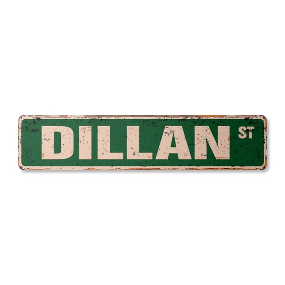 DILLAN Vintage Aluminum Street Sign Childrens Name Room Metal Sign rustic metal tin | Indoor/Outdoor |  30" Wide