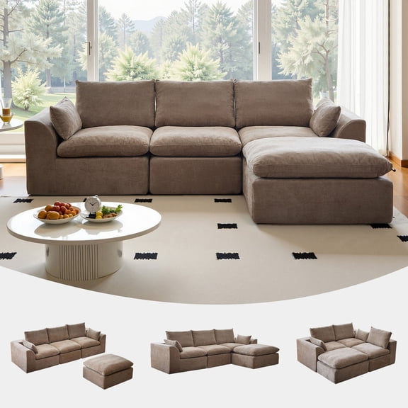 DILORA Modular Boneless Cloud Sectional Sofa, Compression VacuumPacked Couch, LShaped Modular Set with Ottoman, Modern Comfort Furniture for Living Room
