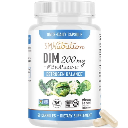 DIM Supplement 200mg | Estrogen Balance for Women & Men | Hormone Balance, Hormonal Acne, Menopause & Antioxidant Support | Clean Label Project Certified | 60 Ct