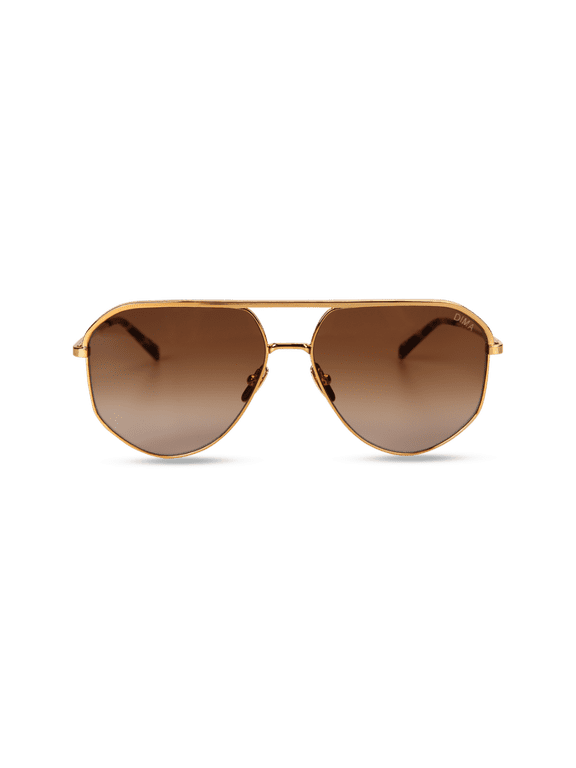DIMA Nova Classic Metal Aviator Sunglasses, Gold Stainless Steel Frame with Brown Gradient CR39 Lenses, Unisex Vintage Pilot Sun Glasses