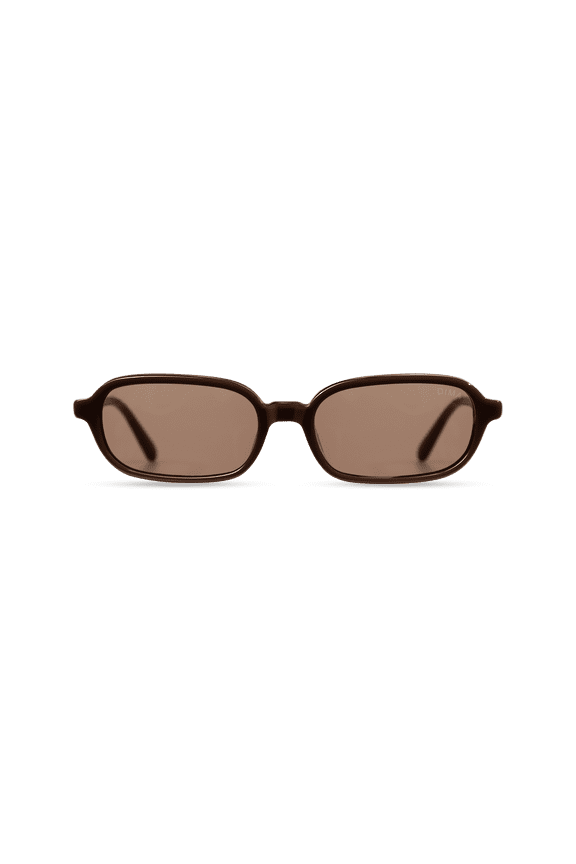 DIMA Rikki Slim Rectangular Sunglasses, Brown Bio Acetate Frame with Brown CR39 Lenses, Unisex Modern Retro Sun Glasses