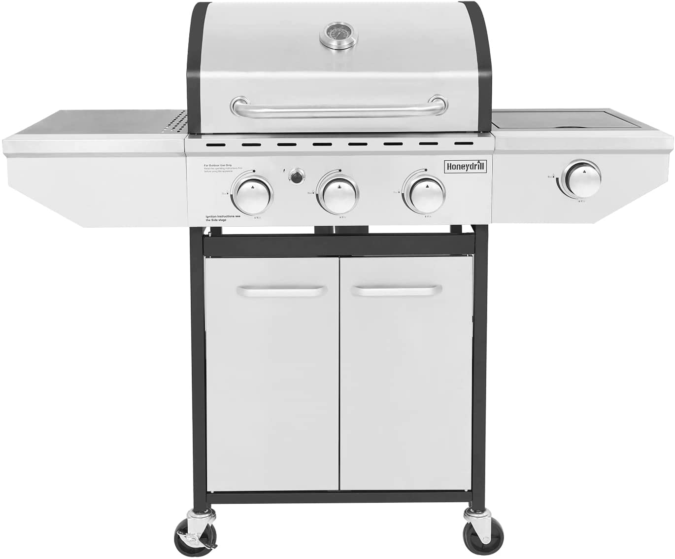 DIMAR GARDEN 3-Burner Propane Gas Grill with Side Burner, Outdoor Cabinet Grill for BBQ, Stainless Steel - image 1 of 9
