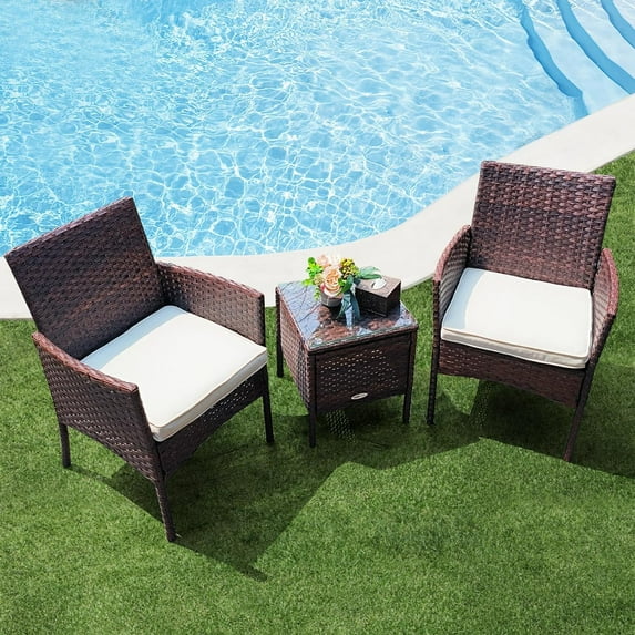 DIMAR GARDEN 3 Pieces Outdoor Patio Furniture Set Porch Conversation Rattan Wicker Chairs with Coffee Table,Mix Brown