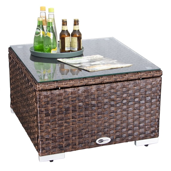 DIMAR GARDEN Outdoor Patio Coffee Table Square Table with Glass Top, Brown