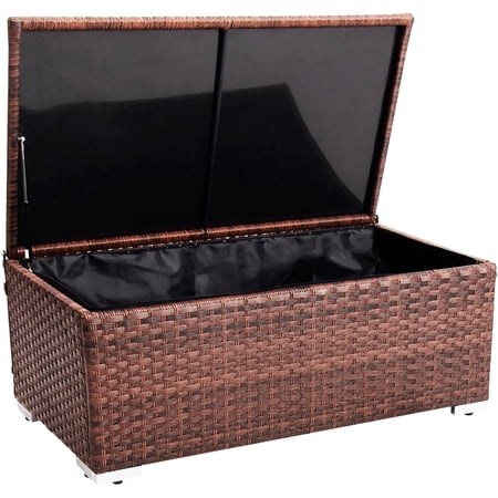 DIMAR GARDEN Outdoor Wicker Rattan Storage Deck Box 42 Gallon Mixed Brown