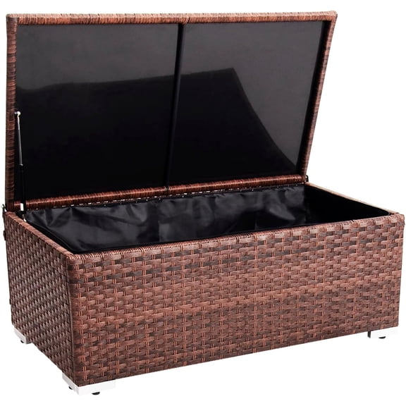 DIMAR GARDEN Outdoor Wicker Rattan Storage Deck Box 42 Gallon Mixed Brown