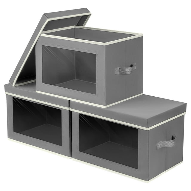 DIMJ 3 Pack Foldable Storage Boxes with Lids, Collapsible Storage Bins