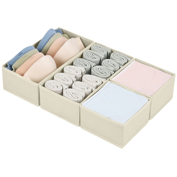 DIMJ 4 Pack Dresser Drawer Organizer for Clothes-2 Sizes (L,S) Closet Organizers-Storage Cubes for Rental Demand-Foldable Fabric Drawer Dividers for Underwear, Lingerie, Undies, Bra-Beige