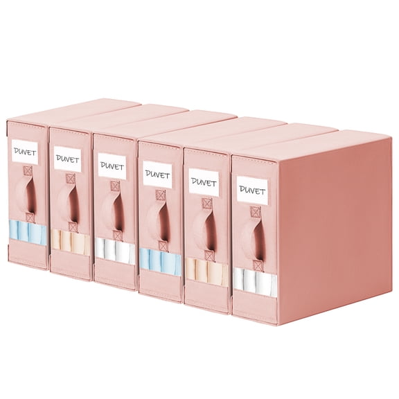 DIMJ 6 Pack Bed Sheet Organizers and Storage, Foldable Fabric Storage Boxes with Clear PVC Window and Carry Handle, Pink Under-Bed Storage Cubes for Linen Closet 14.96 x 12.99 x 4.33 Inches