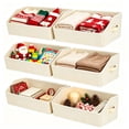 thumbnail image 1 of DIMJ 6 Pack Boot & Shoe Boxes with Handles, Beige Non-Woven Fabric Open Home Storage Bins, Trapezoid Foldable Baskets for Bedroom Shelves and Home Organization, 1 of 9