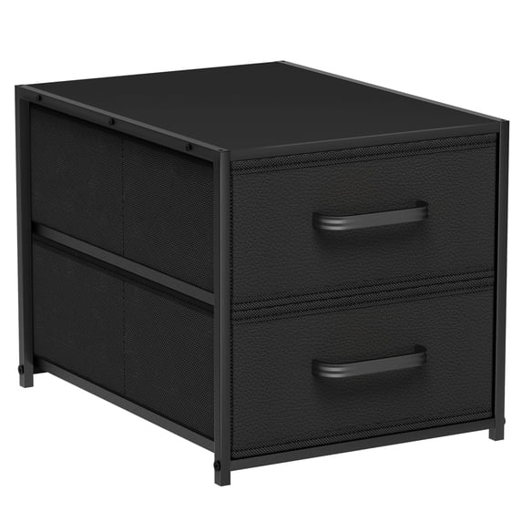 DIMJ Black Nightstands, End Table Side Table with 2 Fabric Storage Drawer Units Bedside Table for Night Stand Dorm,Bedroom, Closet, Black
