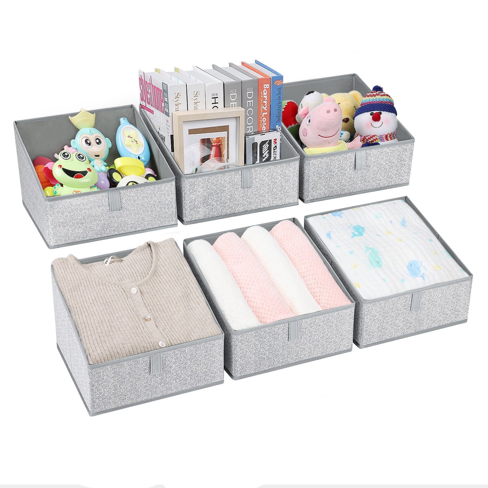 DIMJ Storage Bins, 6 Pcs Trapezoid Closet Storage Baskets for Shelves  Fabric Storage Box, Open Storage Cubes for Clothes Jeans Books Toys Office
