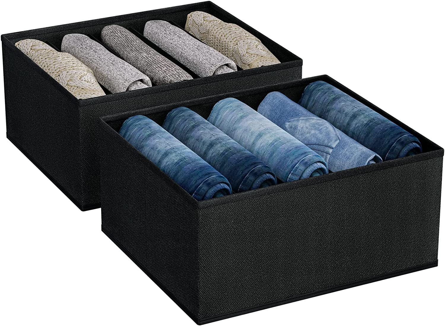 DIMJ Clothes Organizer for Jeans, Foldable Fabric Storage Cubes for Wardrobe, 2 Packs Drawer