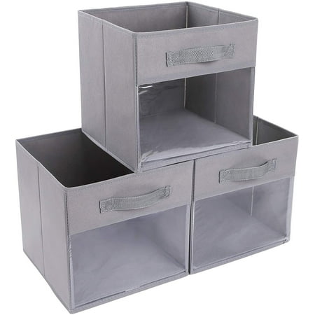 DIMJ Cube Storage Bins, Clear Window, Dark Gray, 3 Pack