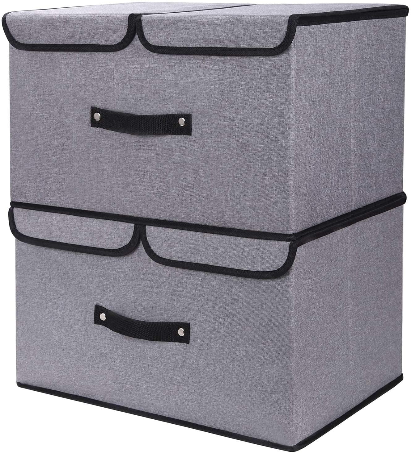 Durable Folding Storage Bins Organizer 2 Tier,Stackable Bins with